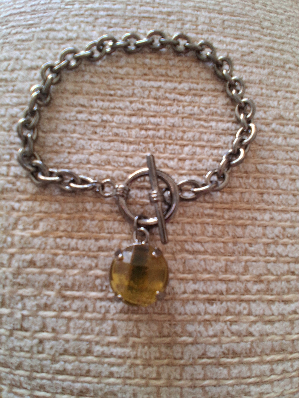 Silver Chain Bracelet with Yellow Gem Charm